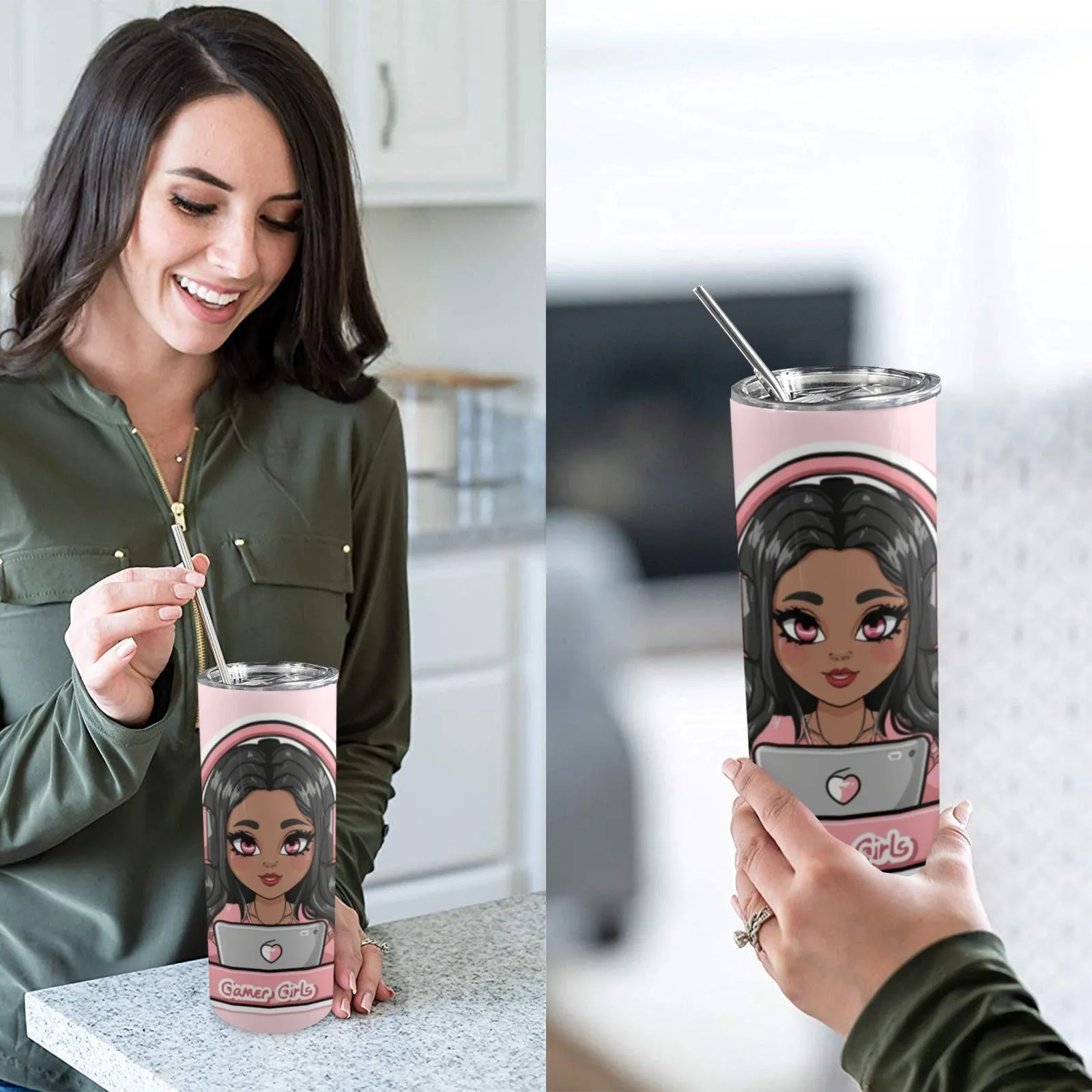 Gamer Girl 20oz Tall Skinny Tumbler with Lid and Straw