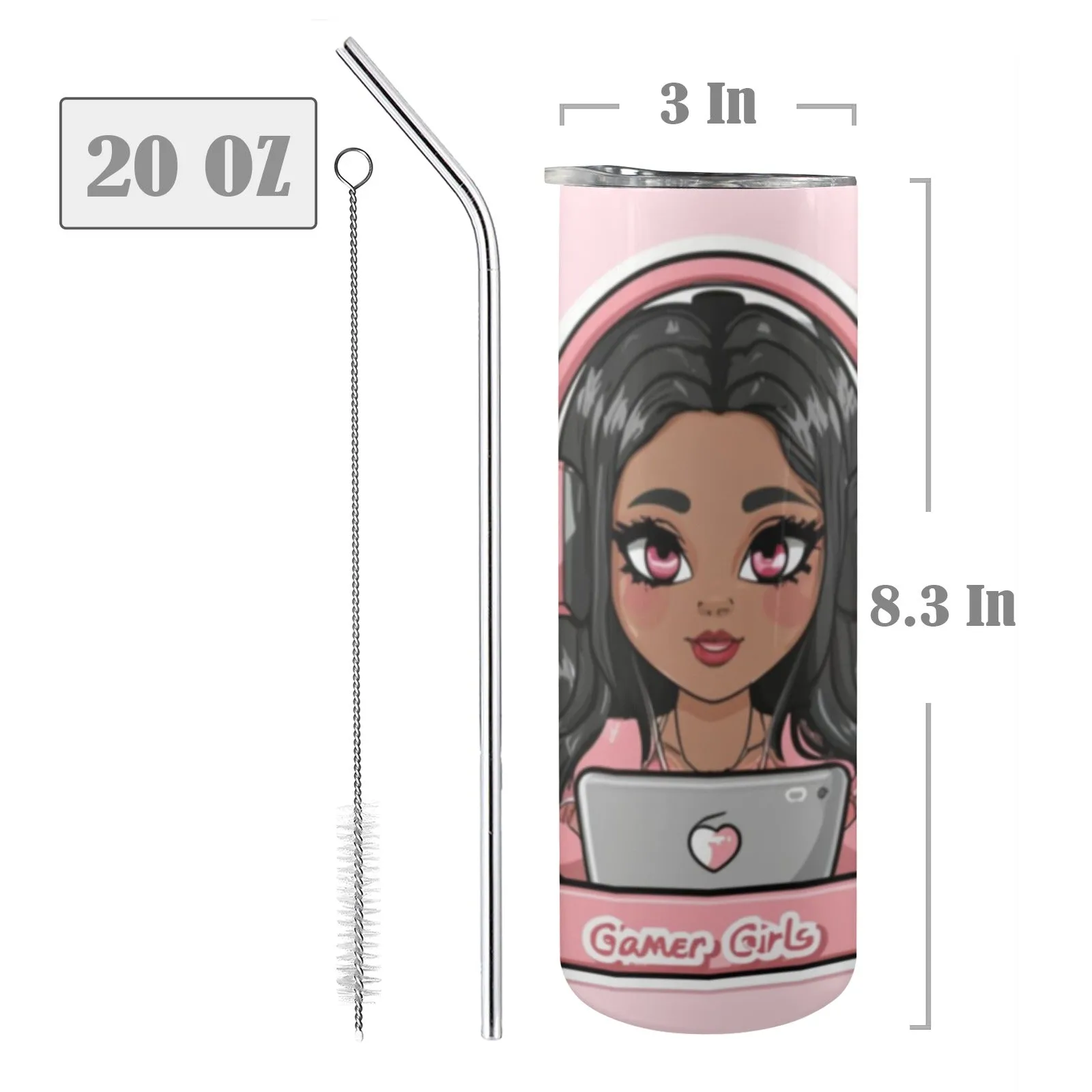 Gamer Girl 20oz Tall Skinny Tumbler with Lid and Straw