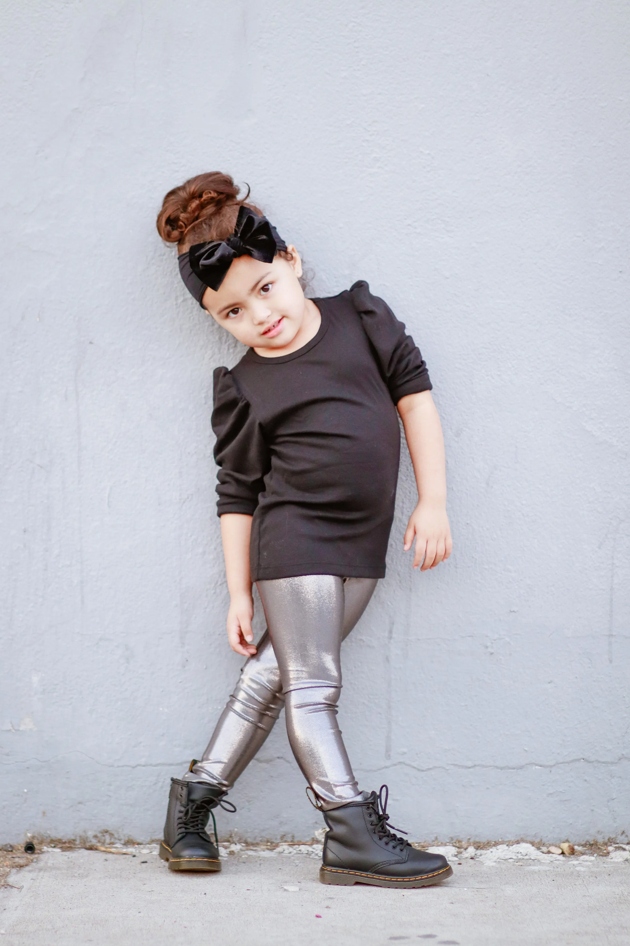 Girls Soft Cotton Puff Long Sleeve Tee | Black