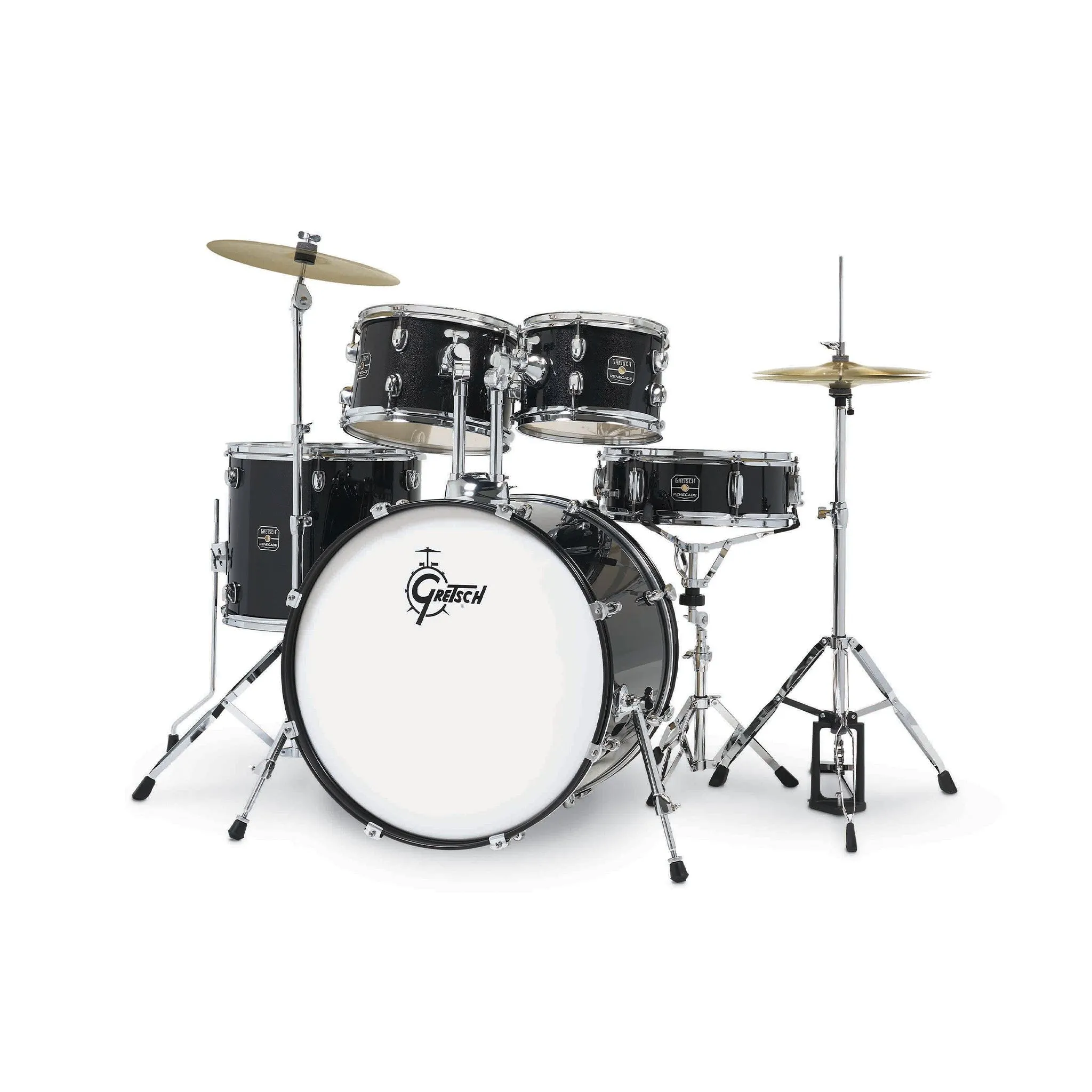 Gretsch RGE625BM Renegade 5-Piece Drum Kit w/Hardware Cymbals(13H 15CR), Black Mist