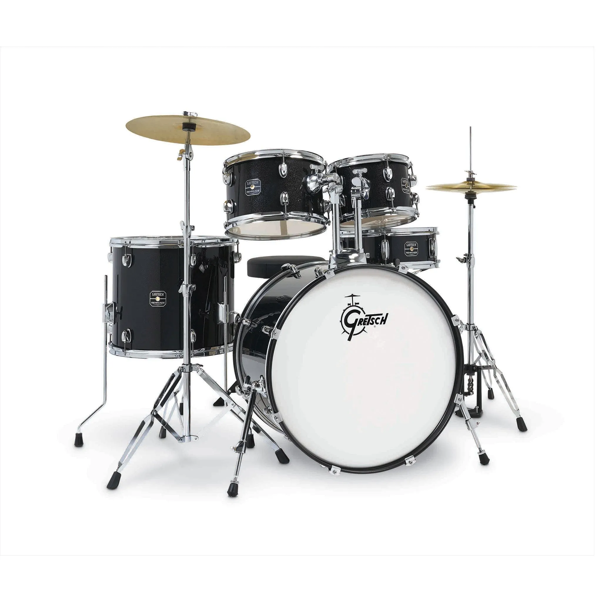 Gretsch RGE625BM Renegade 5-Piece Drum Kit w/Hardware Cymbals(13H 15CR), Black Mist