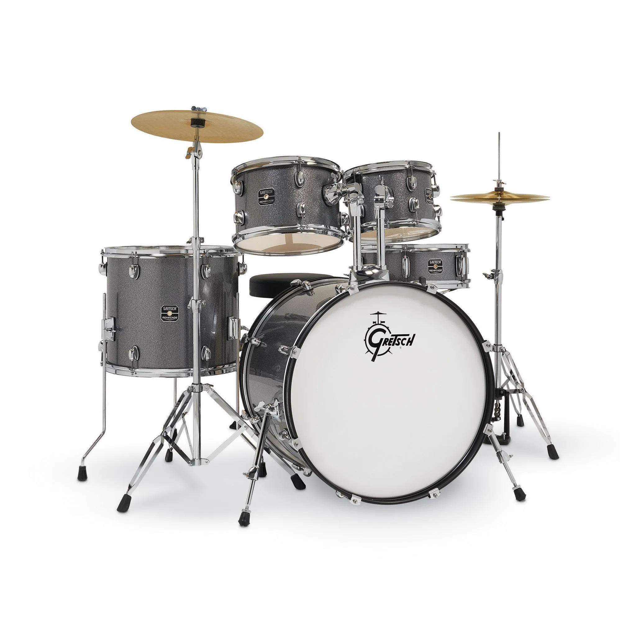 Gretsch RGE625GS Renegade 5-Piece Drum Kit w/Hardware Cymbals(13H 15CR), Grey Sparkle