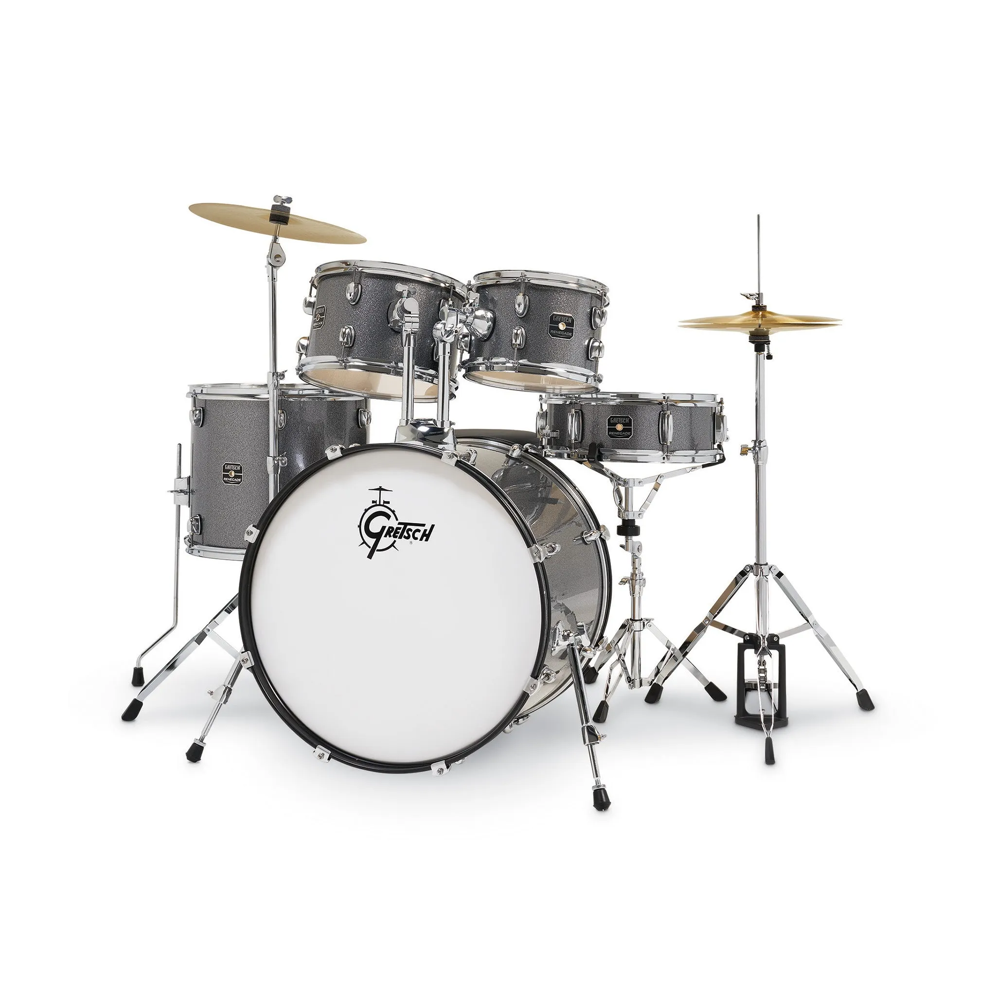 Gretsch RGE625GS Renegade 5-Piece Drum Kit w/Hardware Cymbals(13H 15CR), Grey Sparkle