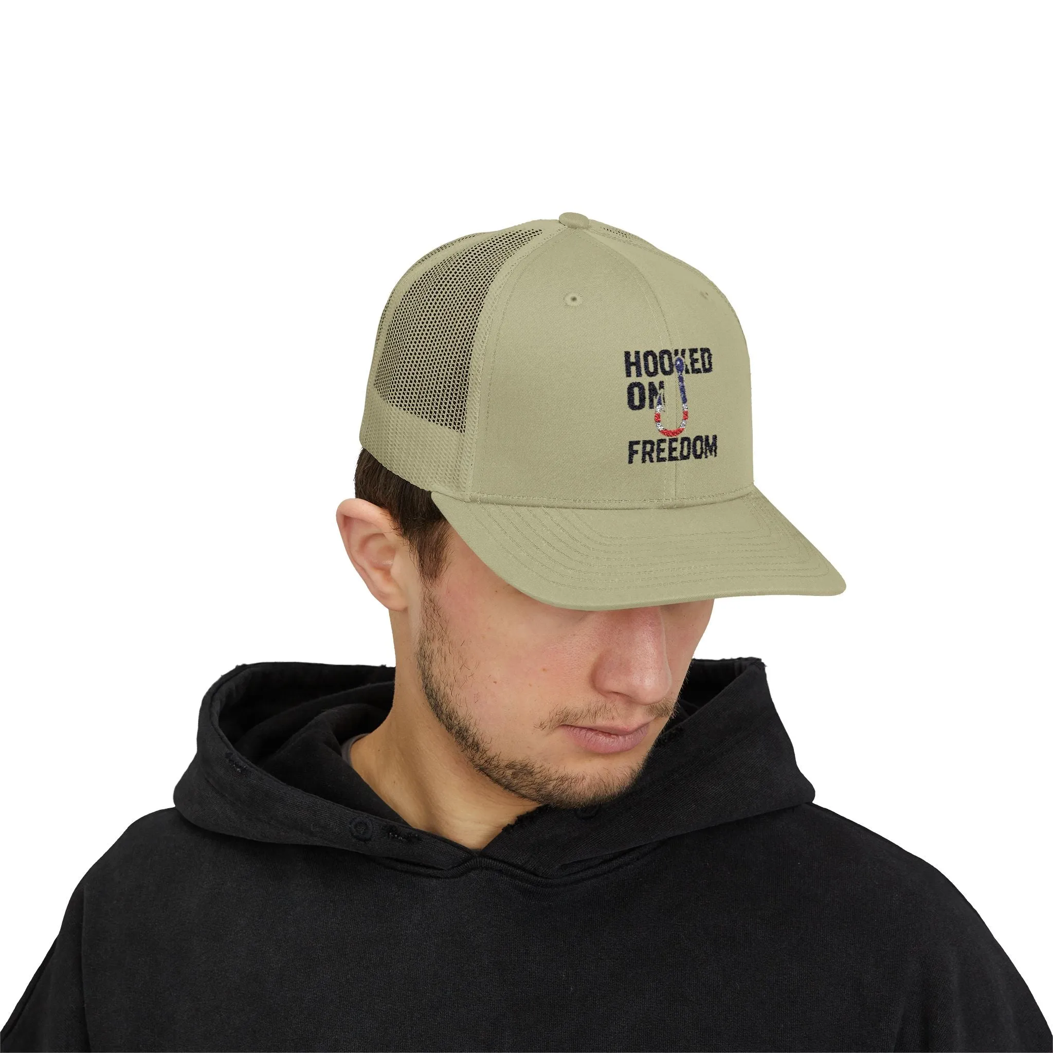 Hooked on Freedom Snapback Cap - Trendy Mesh Hat, Patriotic Gift, Outdoor Wear, Summer Style, Freedom Lovers