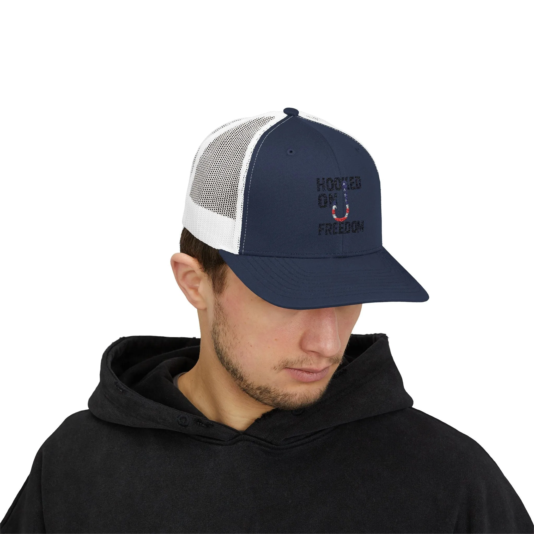 Hooked on Freedom Snapback Cap - Trendy Mesh Hat, Patriotic Gift, Outdoor Wear, Summer Style, Freedom Lovers