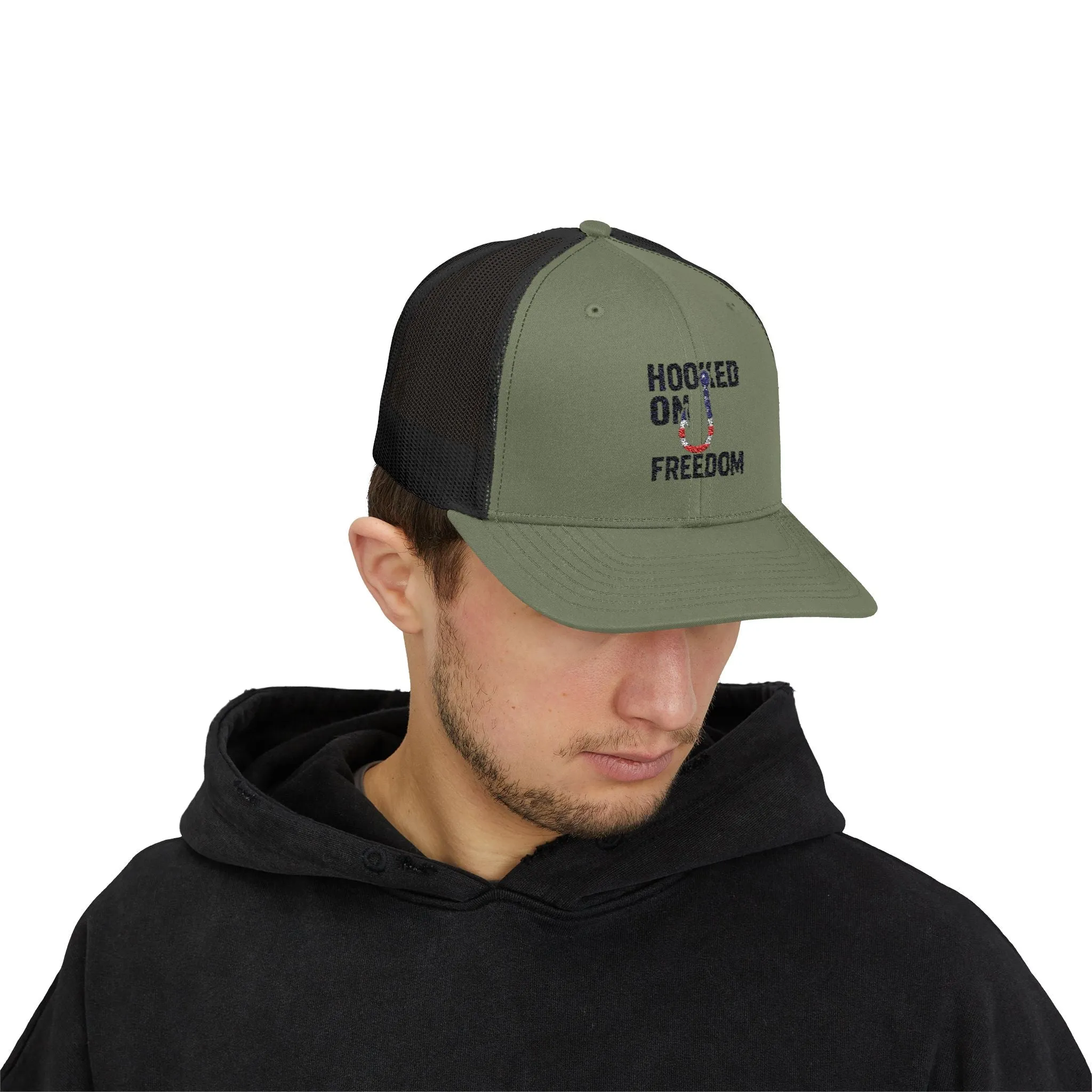 Hooked on Freedom Snapback Cap - Trendy Mesh Hat, Patriotic Gift, Outdoor Wear, Summer Style, Freedom Lovers