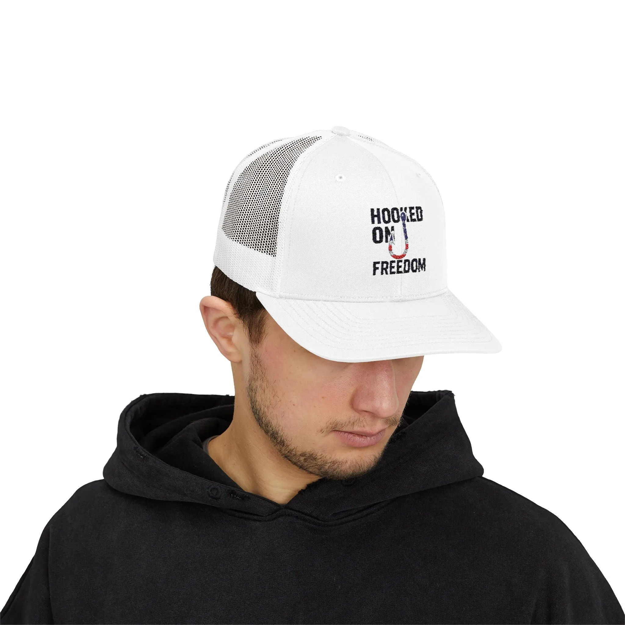Hooked on Freedom Snapback Cap - Trendy Mesh Hat, Patriotic Gift, Outdoor Wear, Summer Style, Freedom Lovers