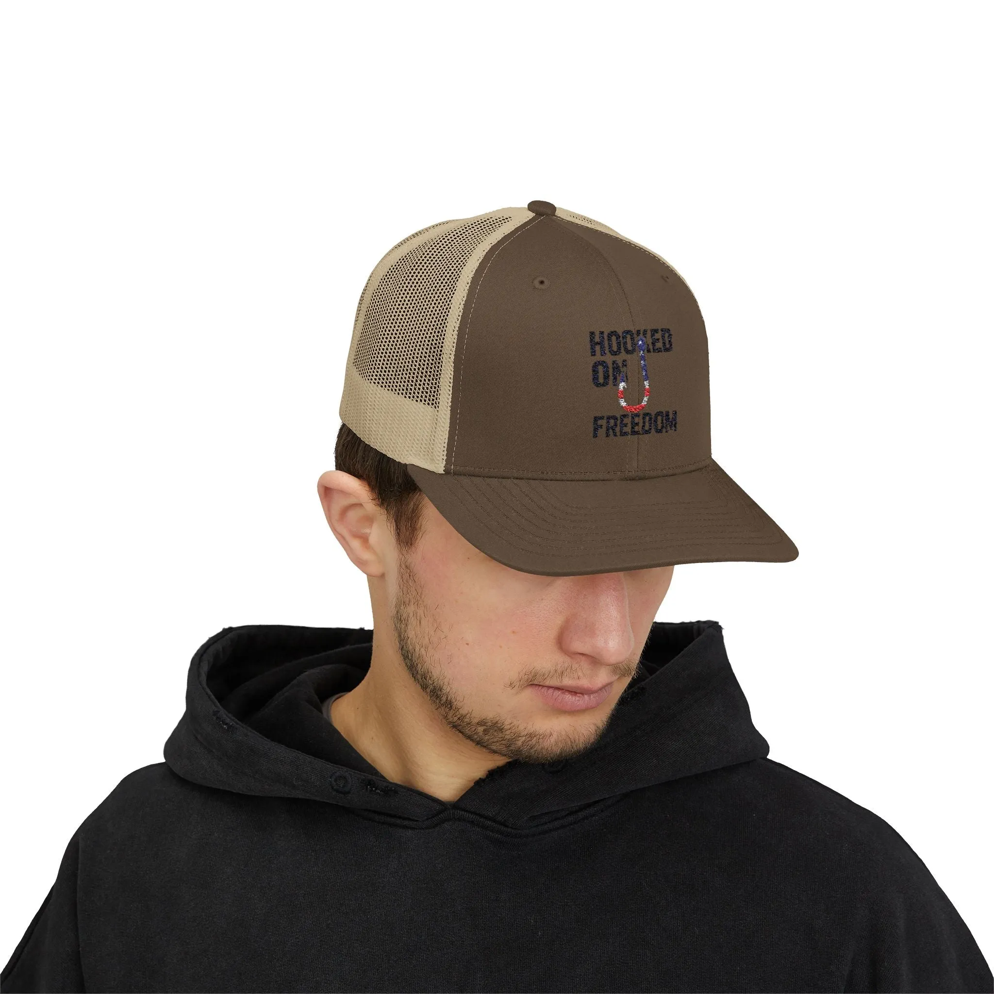 Hooked on Freedom Snapback Cap - Trendy Mesh Hat, Patriotic Gift, Outdoor Wear, Summer Style, Freedom Lovers