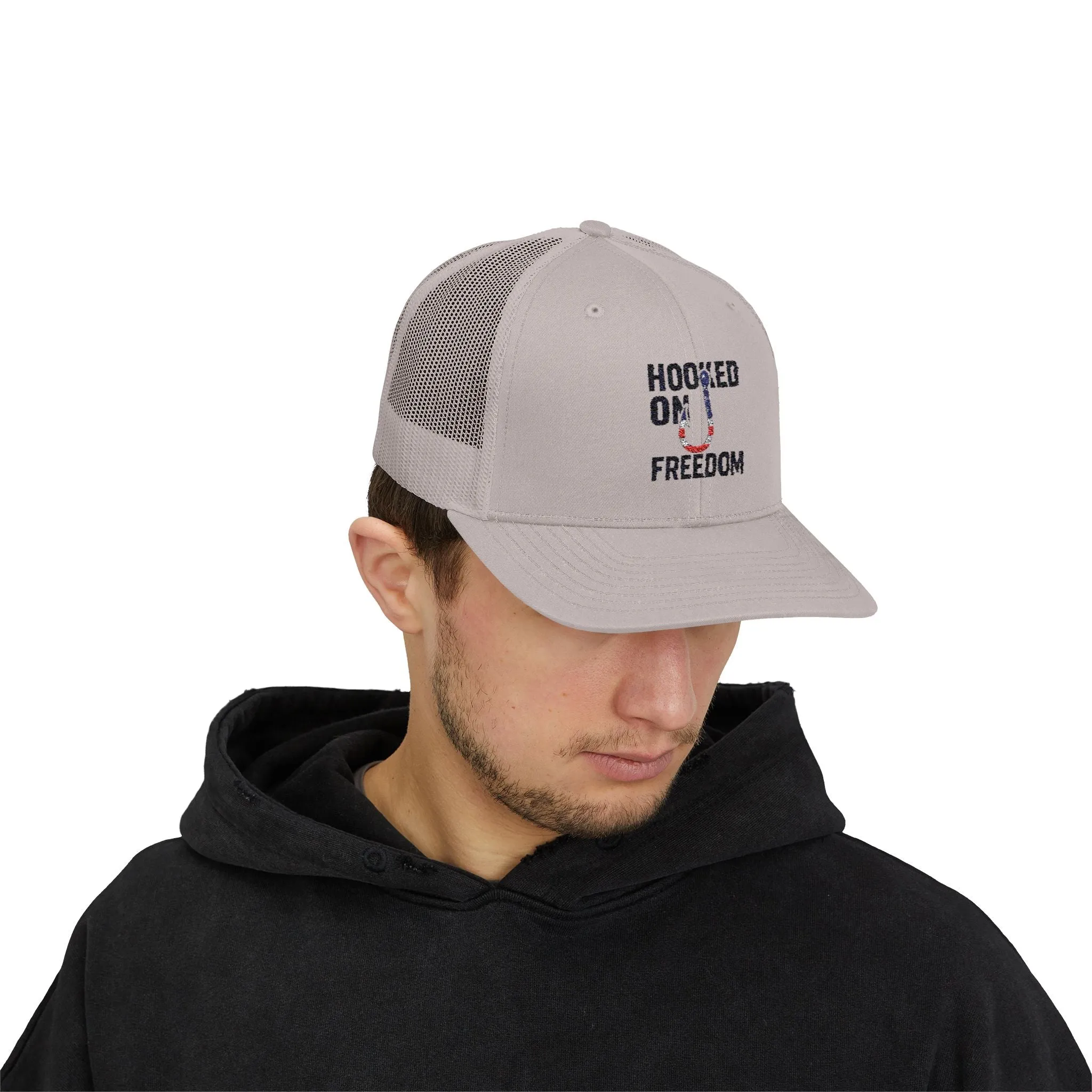 Hooked on Freedom Snapback Cap - Trendy Mesh Hat, Patriotic Gift, Outdoor Wear, Summer Style, Freedom Lovers
