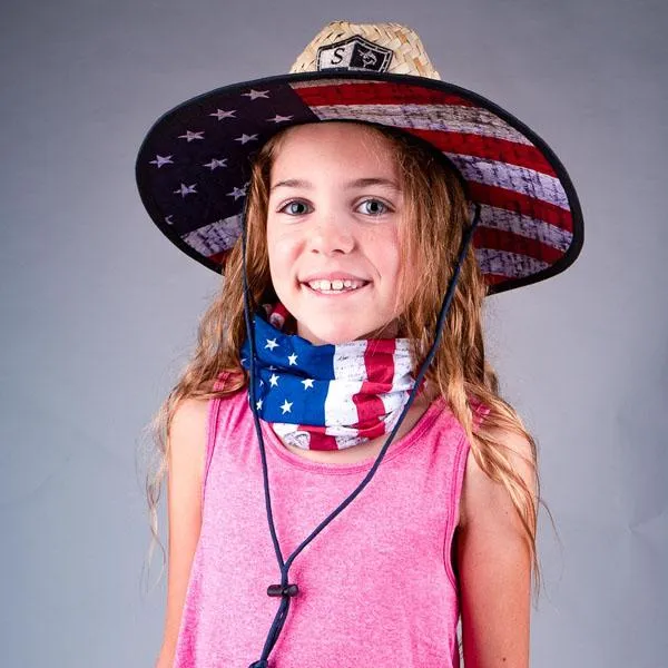 Kids Under Brim Straw Hat | American Flag