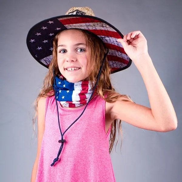 Kids Under Brim Straw Hat | American Flag