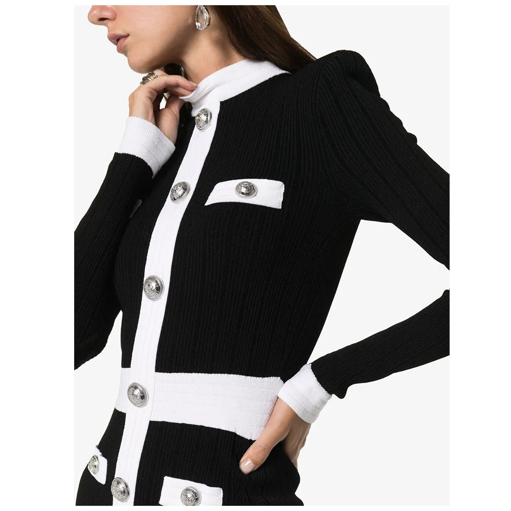 Knit Sheath Black Silver Buttons Dress