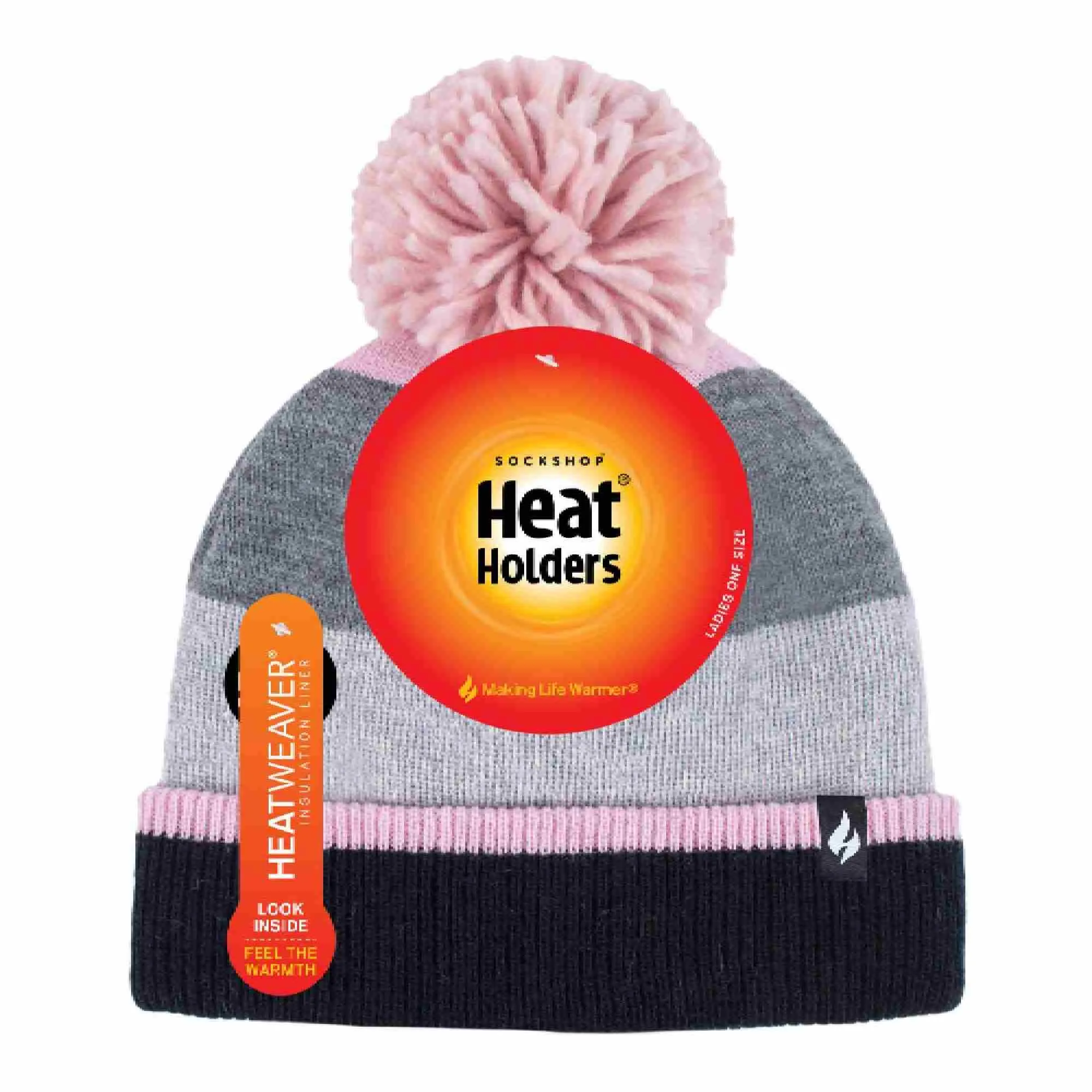 Ladies Warm Knit Fleece Lined Winter Hat with Pom Pom