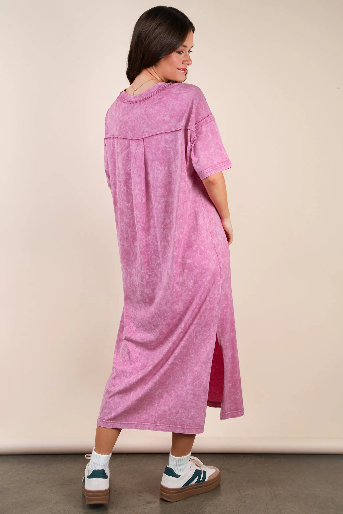 Mineral Washed Casual Comfy Midi Dress