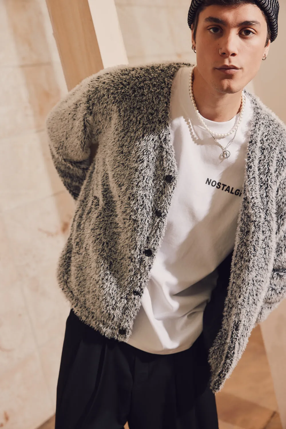 Mohair Textured V-Neck Cardigan