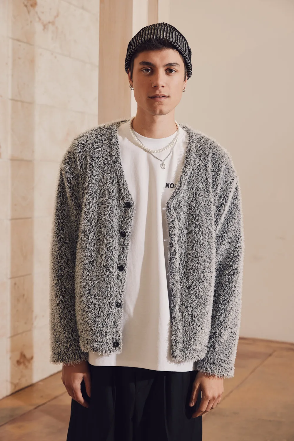 Mohair Textured V-Neck Cardigan
