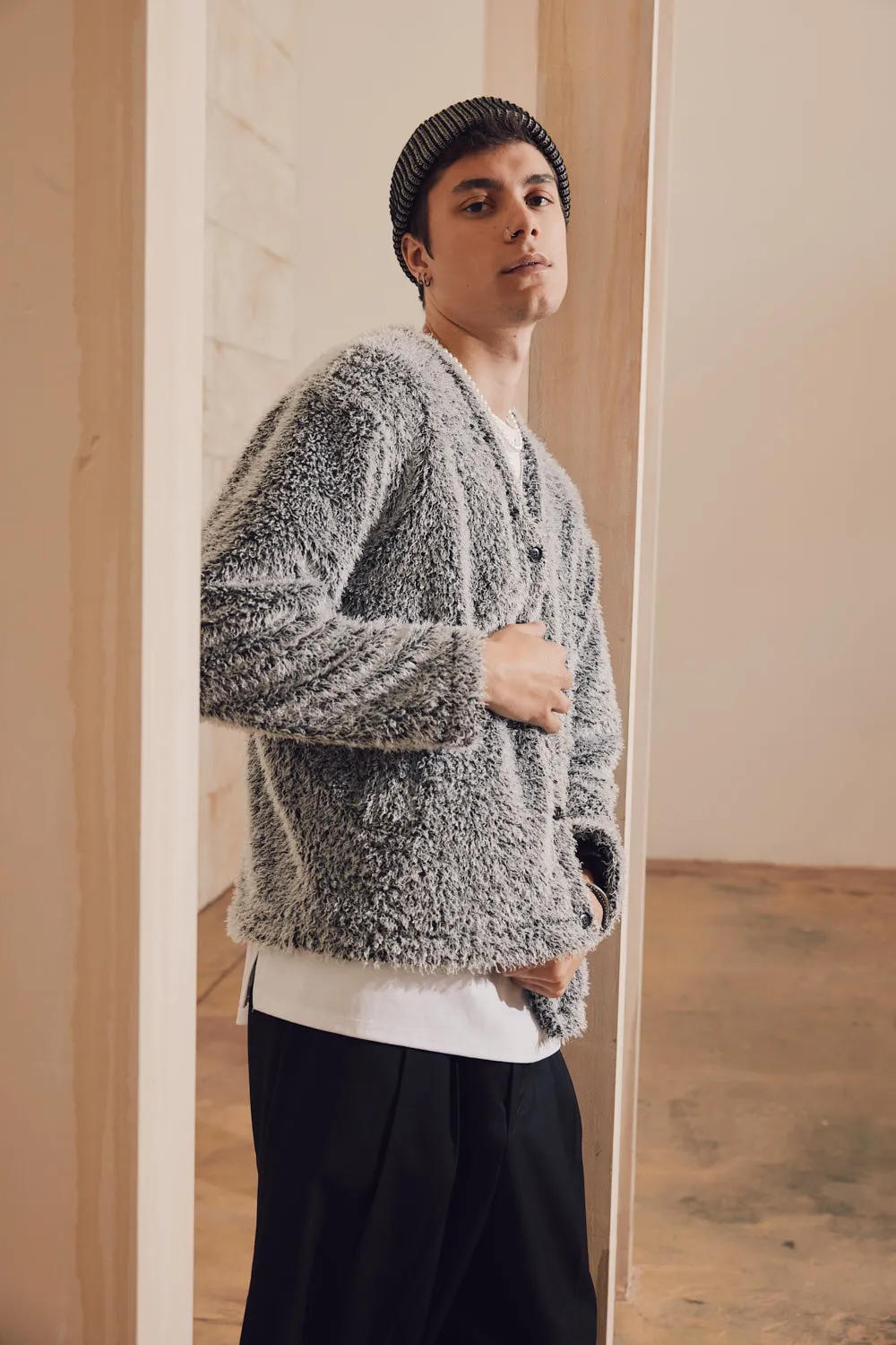 Mohair Textured V-Neck Cardigan