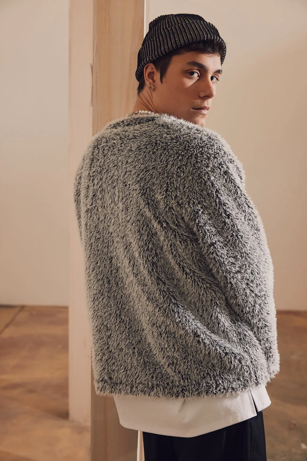 Mohair Textured V-Neck Cardigan