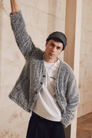 Mohair Textured V-Neck Cardigan