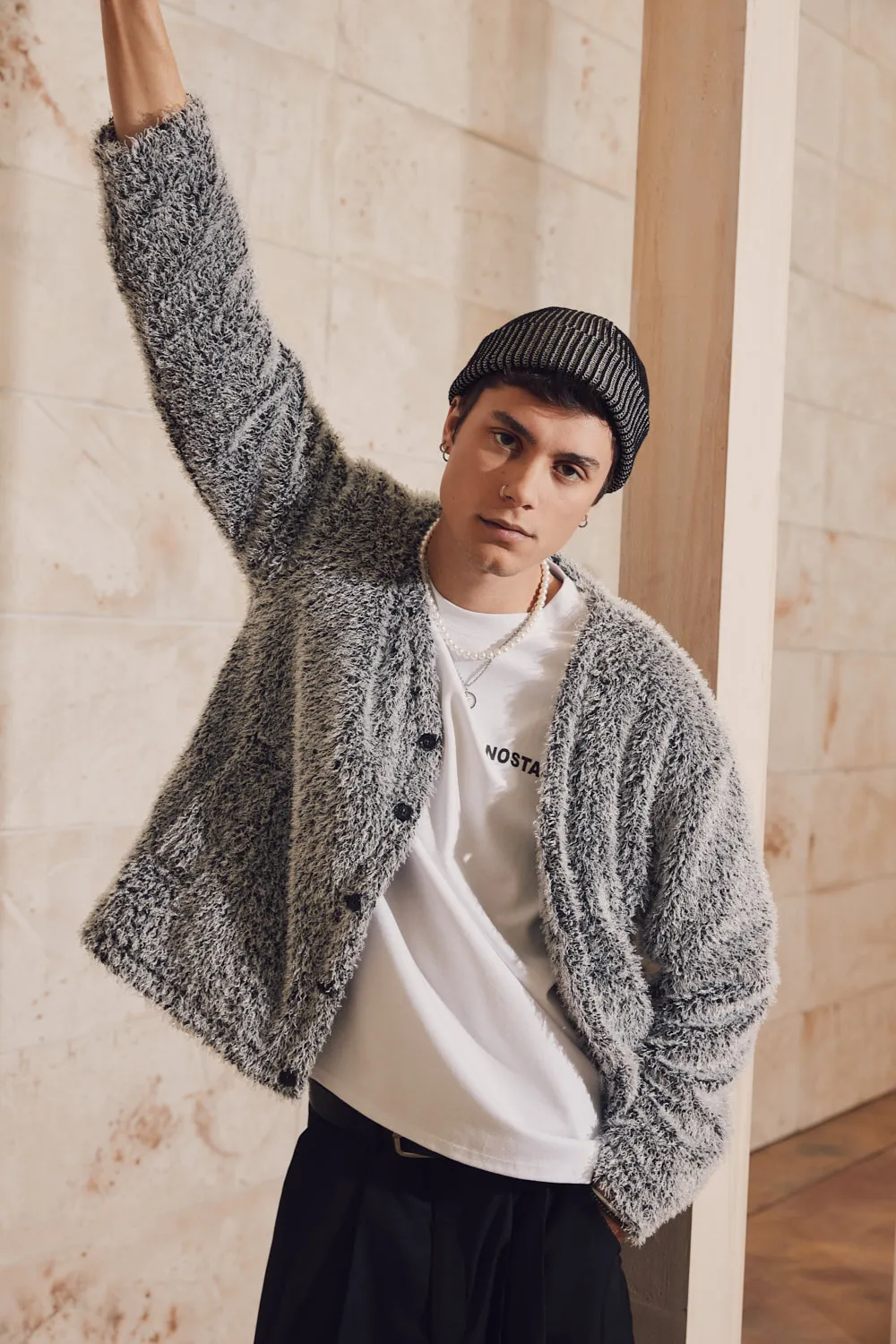 Mohair Textured V-Neck Cardigan