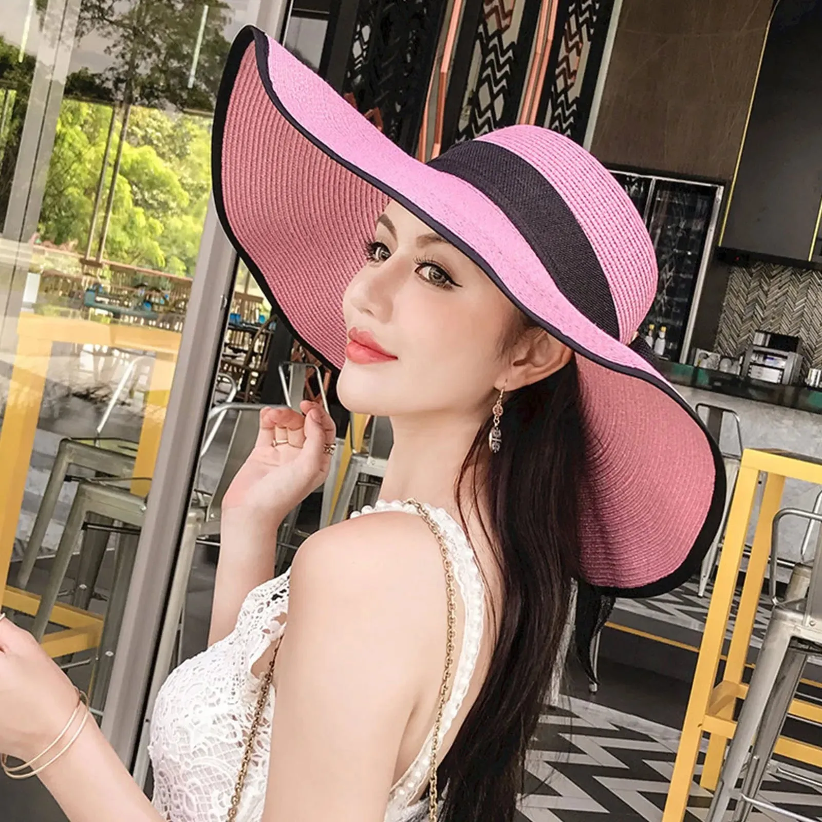 New Summer Women Straw Hat Bowknot Wide Brim Floppy Foldable Panama Hats Adult Outdoor Sun Protection Flat Top Ribbon Beach Cap