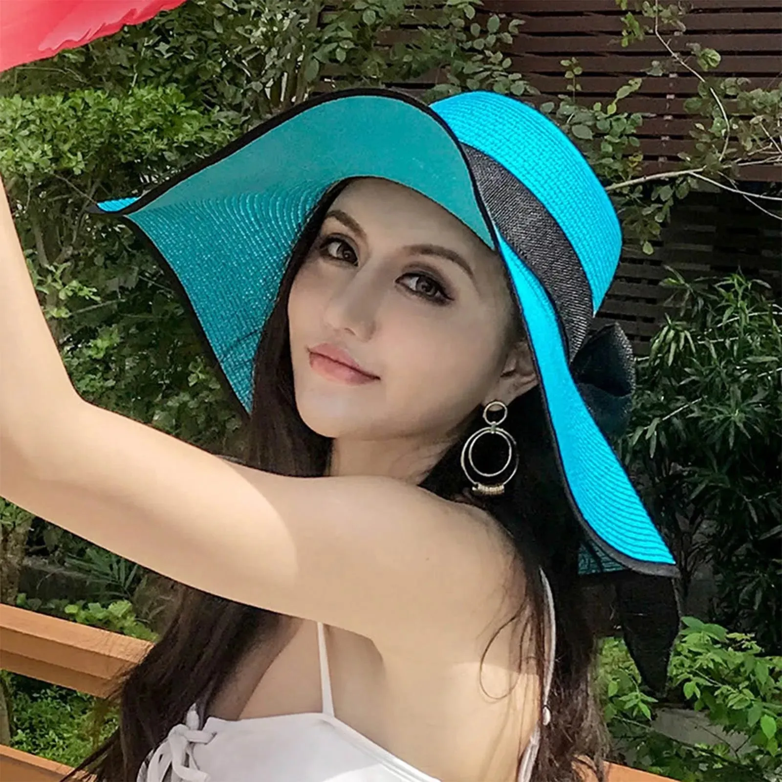 New Summer Women Straw Hat Bowknot Wide Brim Floppy Foldable Panama Hats Adult Outdoor Sun Protection Flat Top Ribbon Beach Cap