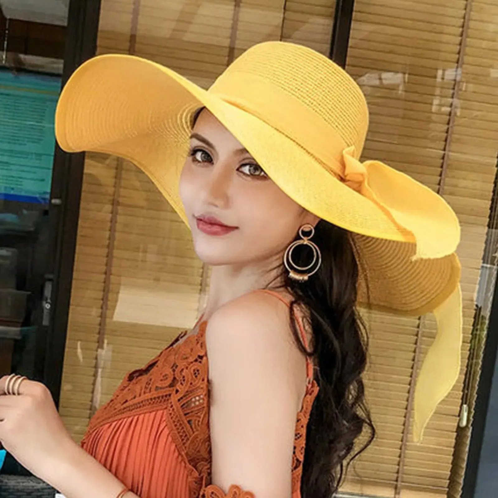 New Summer Women Straw Hat Bowknot Wide Brim Floppy Foldable Panama Hats Adult Outdoor Sun Protection Flat Top Ribbon Beach Cap
