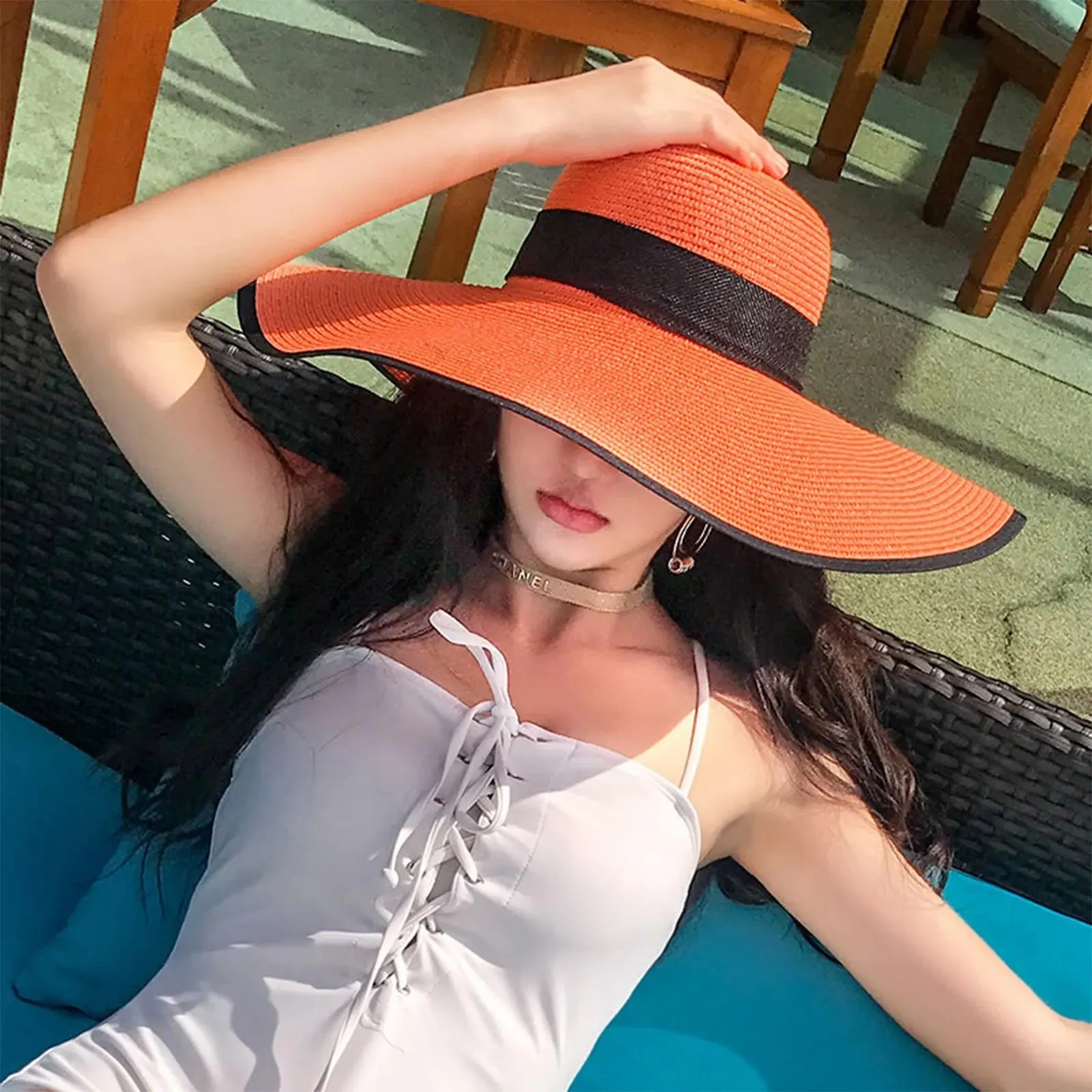 New Summer Women Straw Hat Bowknot Wide Brim Floppy Foldable Panama Hats Adult Outdoor Sun Protection Flat Top Ribbon Beach Cap