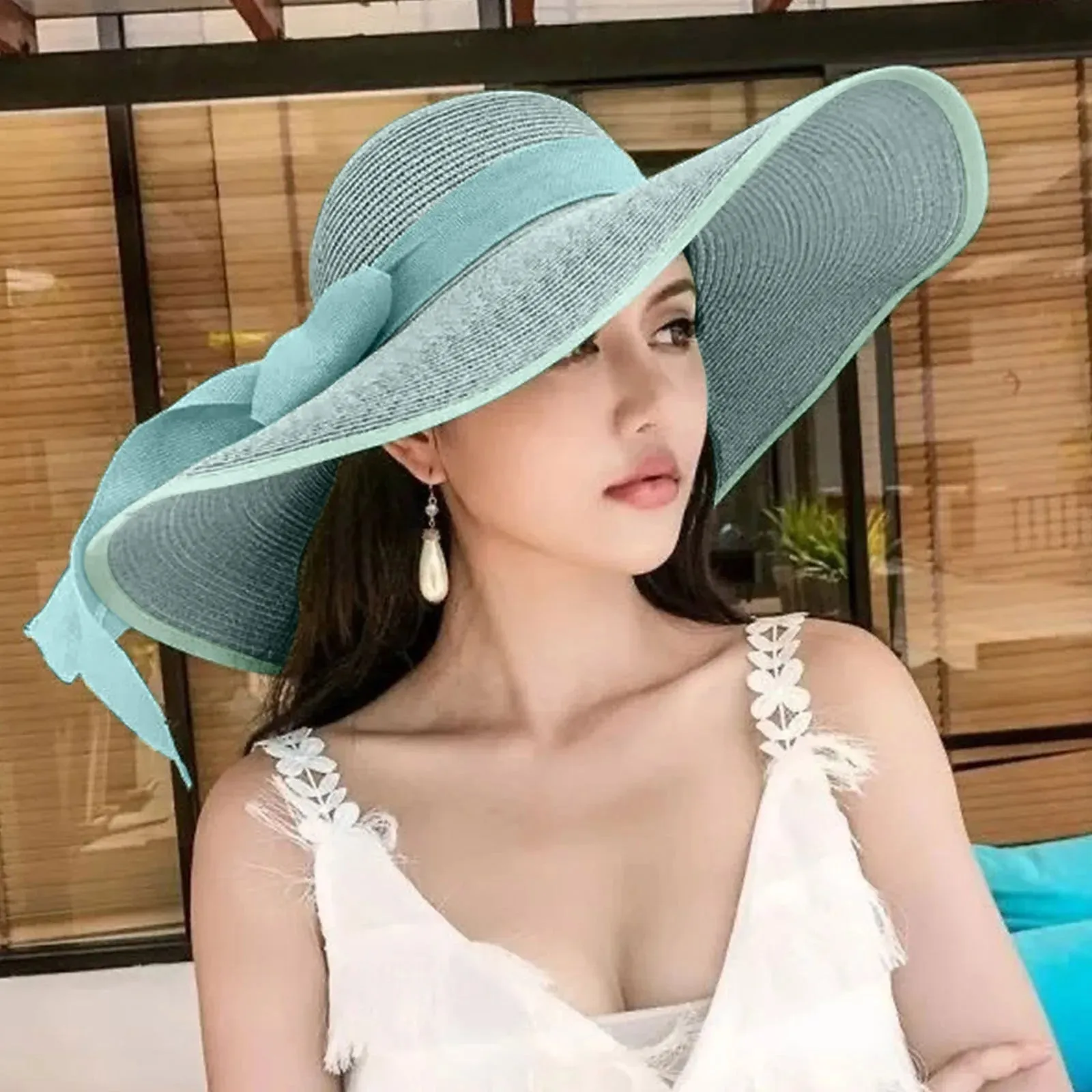 New Summer Women Straw Hat Bowknot Wide Brim Floppy Foldable Panama Hats Adult Outdoor Sun Protection Flat Top Ribbon Beach Cap