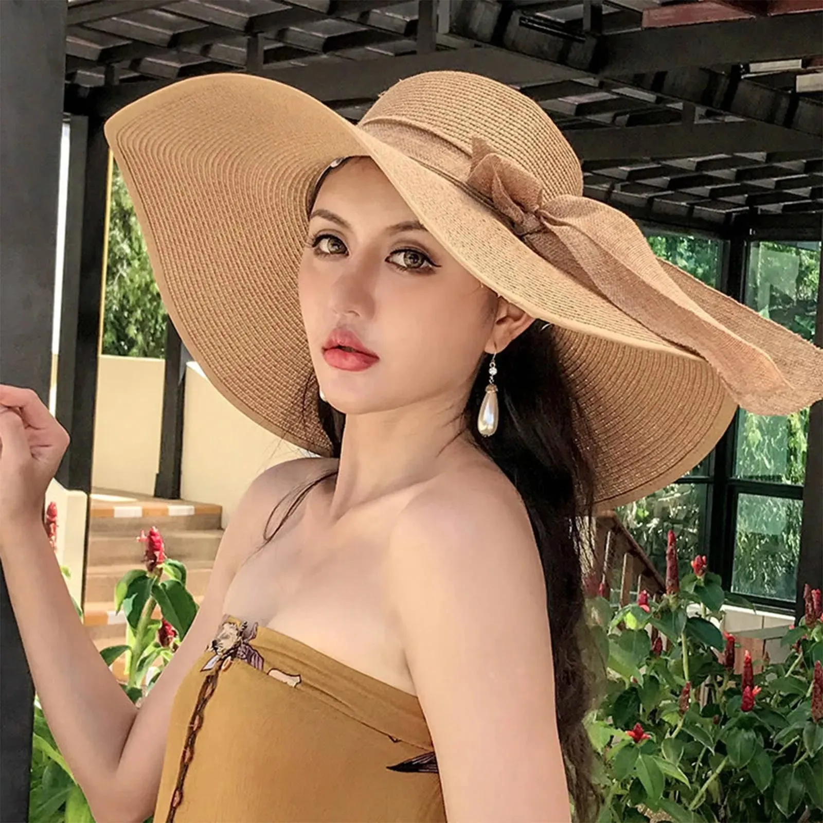 New Summer Women Straw Hat Bowknot Wide Brim Floppy Foldable Panama Hats Adult Outdoor Sun Protection Flat Top Ribbon Beach Cap