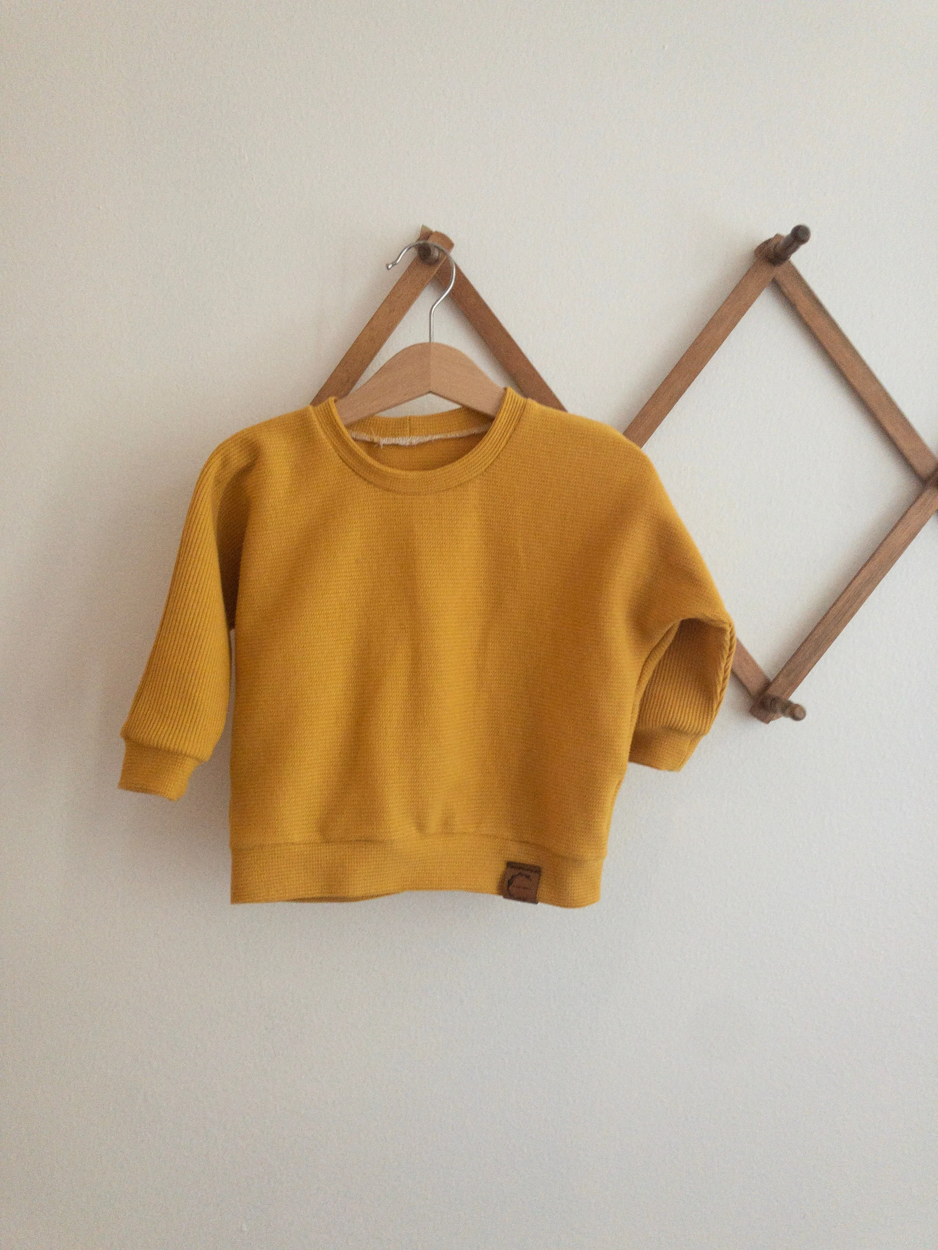 Organic Waffle Knit Crew Neck Pullover - Mustard