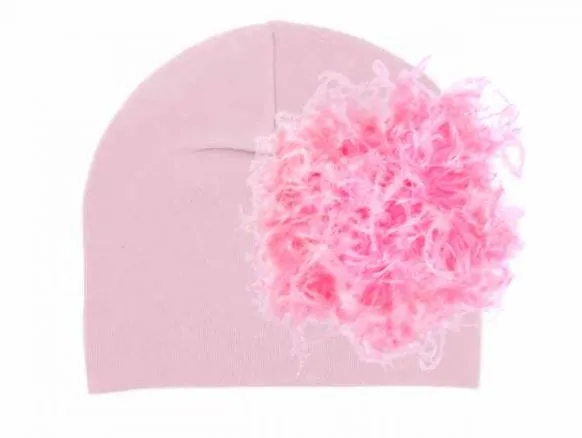Pale Pink Cotton Hat with Candy Pink Large Curly Marabou