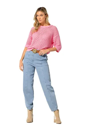 PINK LIGHT KNIT LOOSE PULLOVER