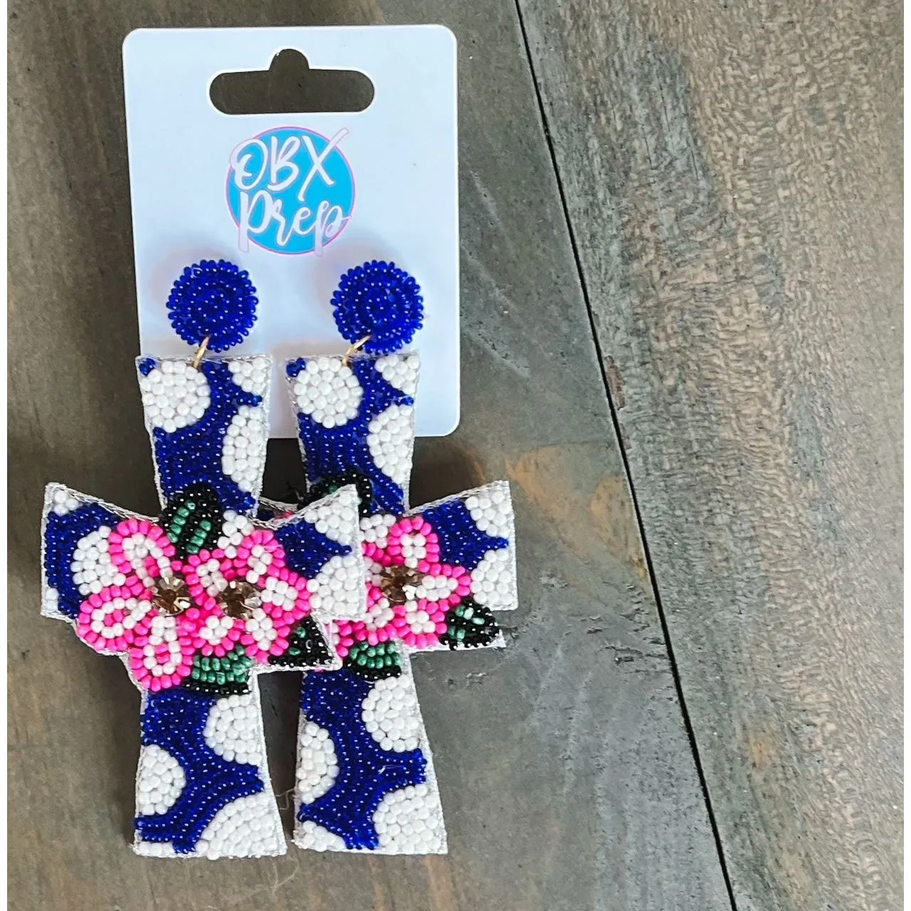Polka Dot Cross Seed Beaded Dangle Earrings OBX Prep Exclusive!