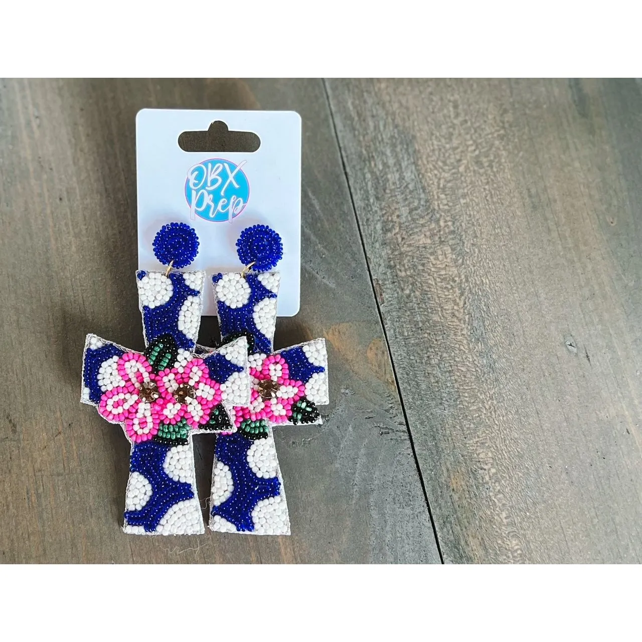 Polka Dot Cross Seed Beaded Dangle Earrings OBX Prep Exclusive!