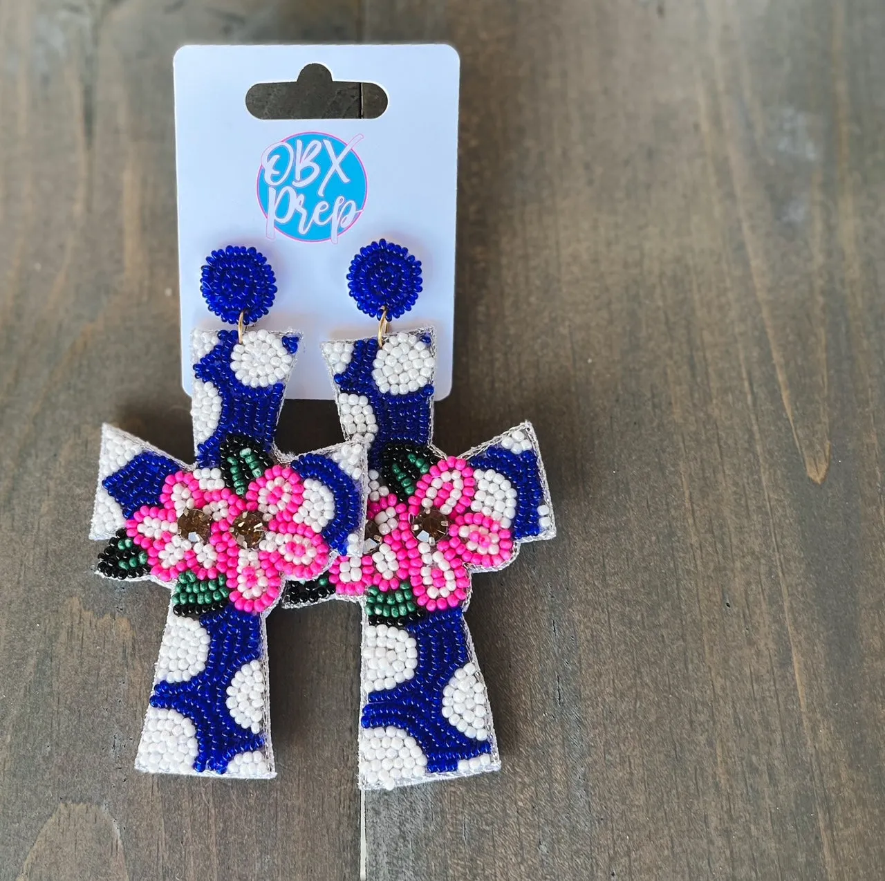 Polka Dot Cross Seed Beaded Dangle Earrings OBX Prep Exclusive!