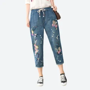 Relaxed Fit Embroidered Denim Pants