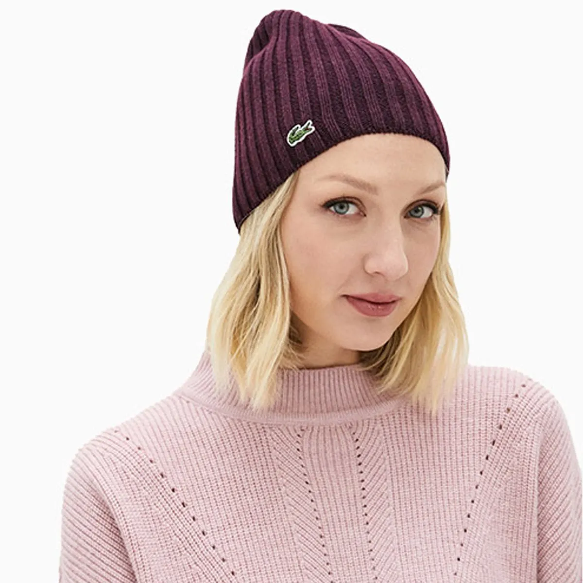 Ribbed Wool Knit Beanie Hat