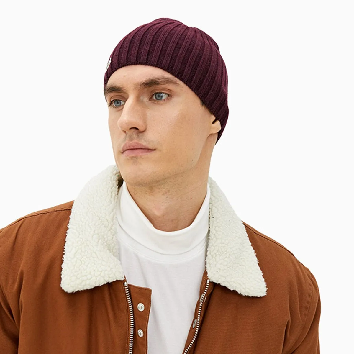 Ribbed Wool Knit Beanie Hat