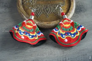 Scarlet Bloom Embroidered Earrings