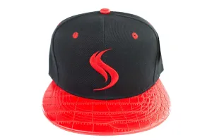 Shatterizer Black Hat with Red Accents, Red Faux Crocodile Bill