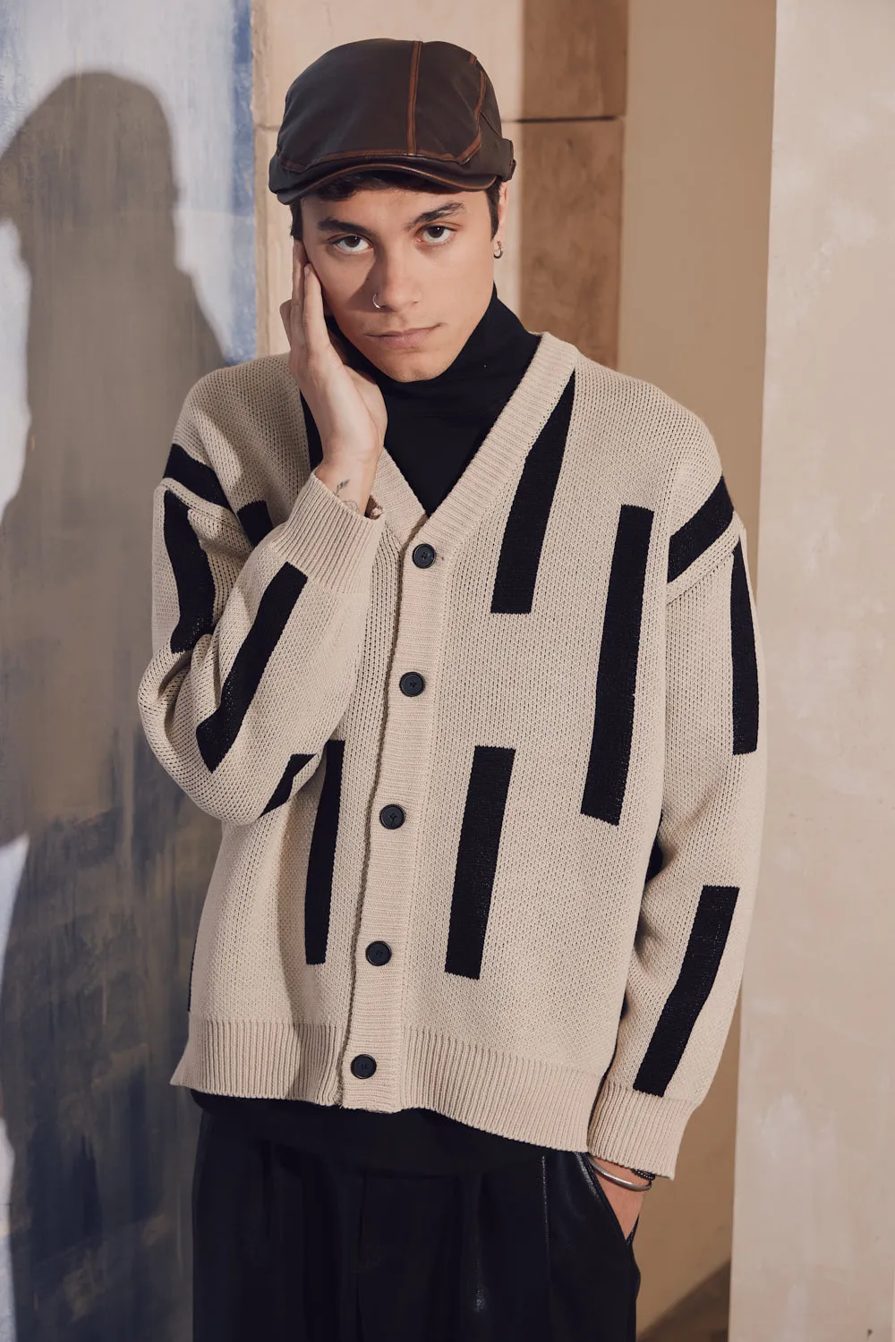 Stick V-Neck Button Cardigan