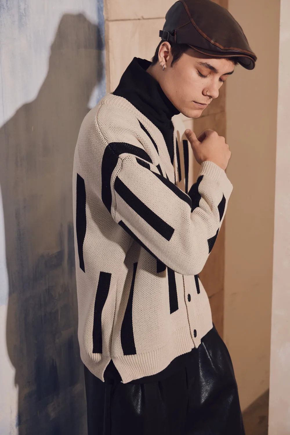 Stick V-Neck Button Cardigan