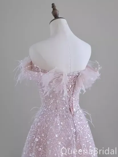 Stylish Strapless Shiny Pink A-line Beaded Long Party Dress Prom Dresses ,WGP1779