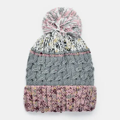 Thermal Hat with Contrast Color and Pompom | Winter Warm Knit Beanie Cap