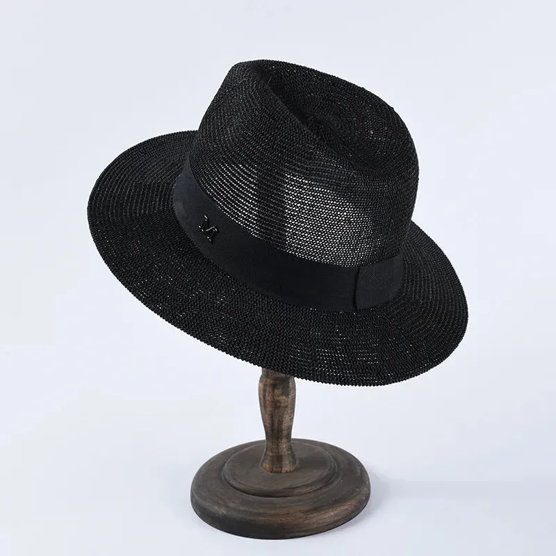 UV New Ladies Men Fashion Letter M Straw Hat Sun Hat Panama Spring Casual Summer Beach Classic Straw Jazz Basin Hat Wholesale