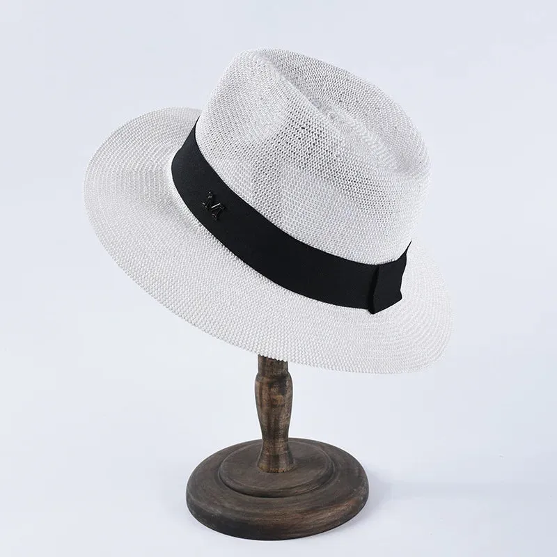 UV New Ladies Men Fashion Letter M Straw Hat Sun Hat Panama Spring Casual Summer Beach Classic Straw Jazz Basin Hat Wholesale