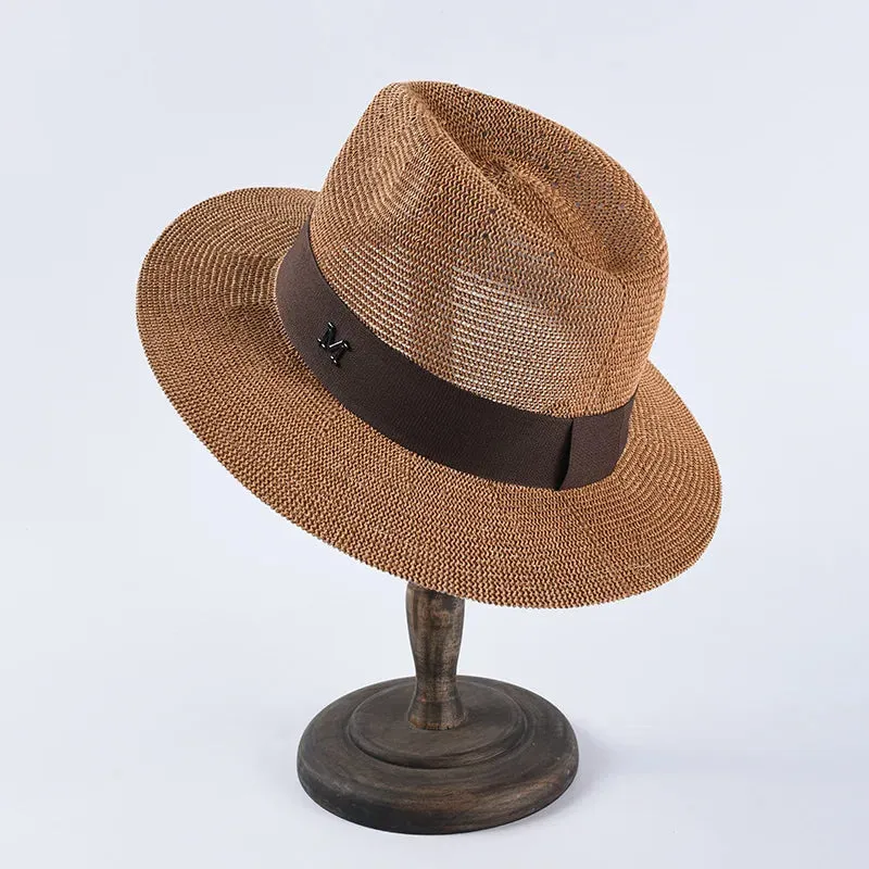 UV New Ladies Men Fashion Letter M Straw Hat Sun Hat Panama Spring Casual Summer Beach Classic Straw Jazz Basin Hat Wholesale