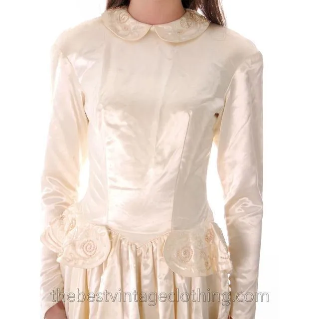 Vintage Wedding Gown 1940s Rayon Satin Long Train Beaded 32-26-free