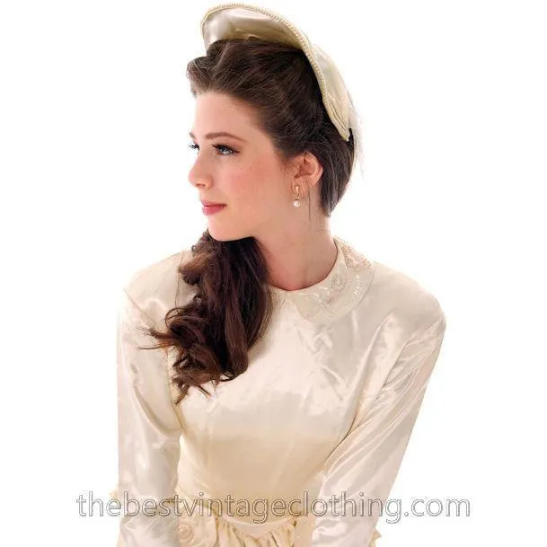 Vintage Wedding Gown 1940s Rayon Satin Long Train Beaded 32-26-free